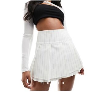 Kaiia Tailored Pleated Mini Skirt Womens Size 10 White Pinstripe Chic High Waist